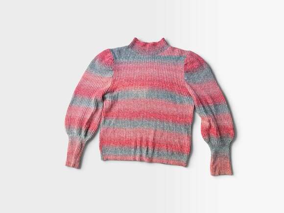 Leith Sweaters - Leith Mock Neck Bishop Sleeve Sweater Size M Pink Grey Ombre Knit